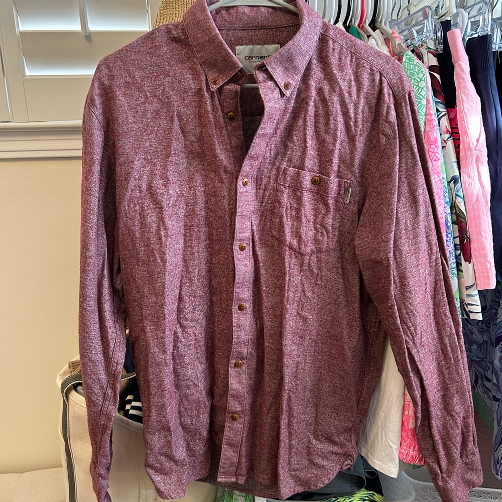 Carhartt Men's Burgundy Casual Button-Down Shirt